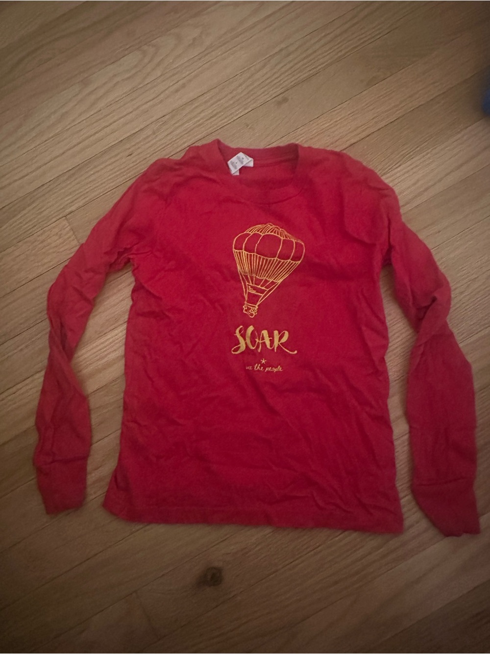 Kids Long-Sleeve Red Graphic Tee with Hot Air Balloon